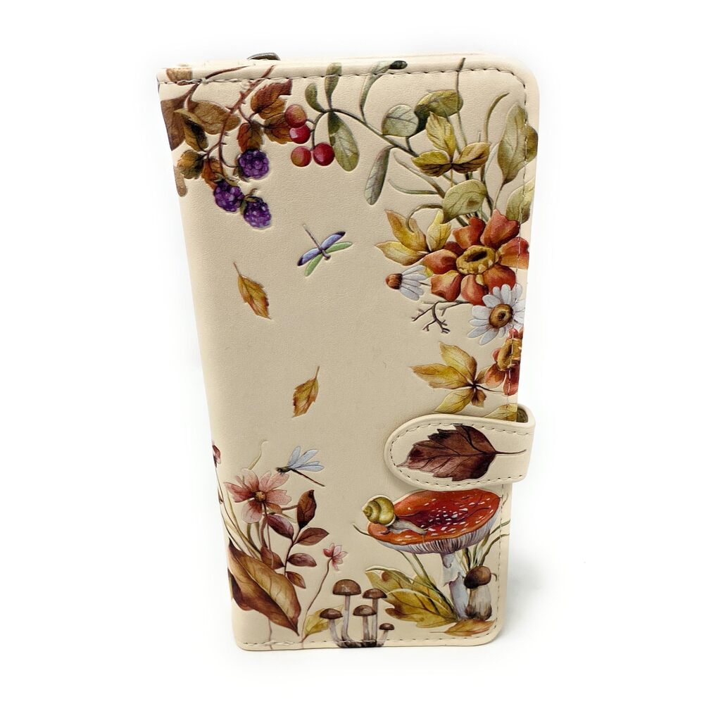 9506 Vintage Autumn Nature Leaves Mushroom Dragonfly Large Wallet and Teen